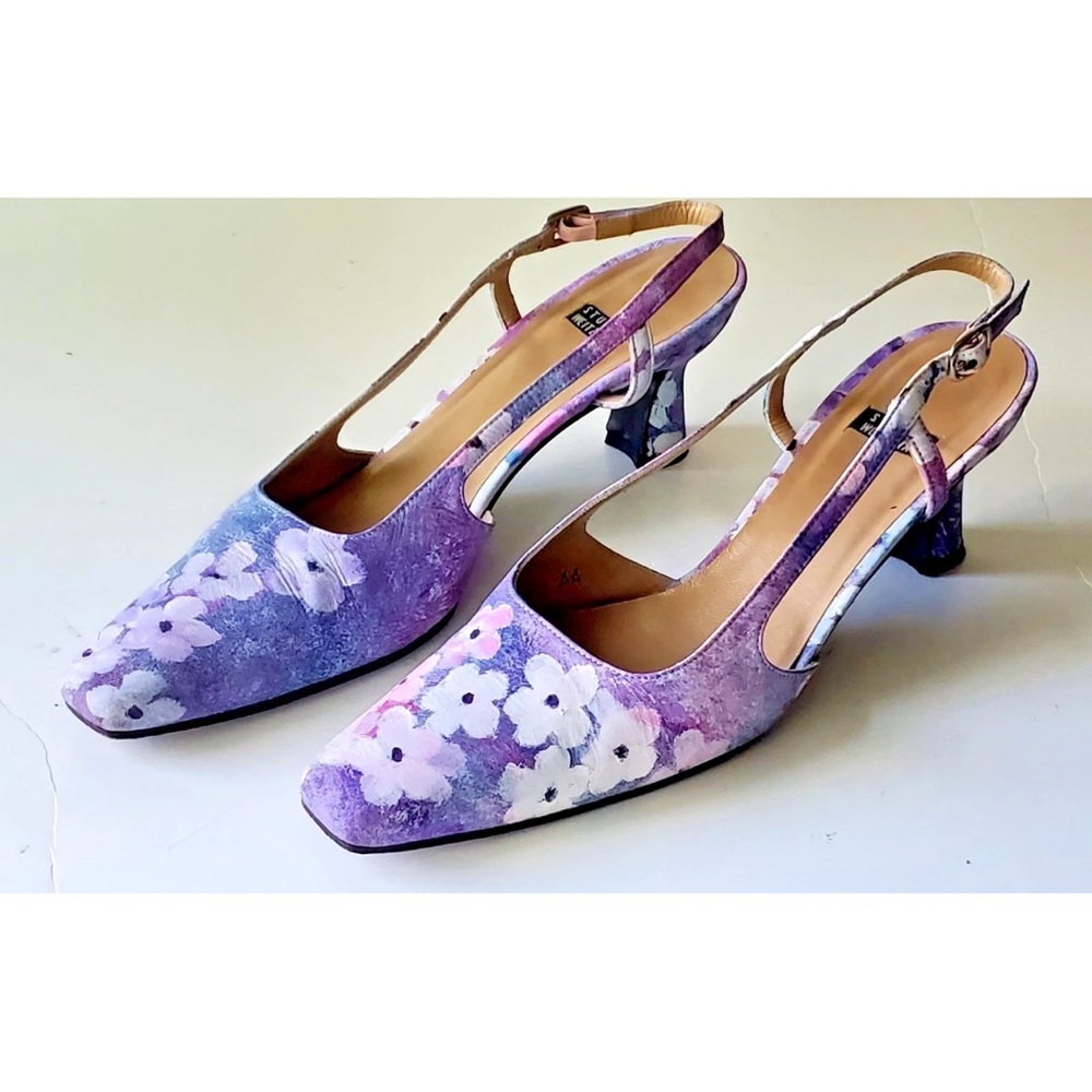 Stuart Weitzman Women's Floral Lilac Slingback Kitty Heels Pumps Sz 7.5